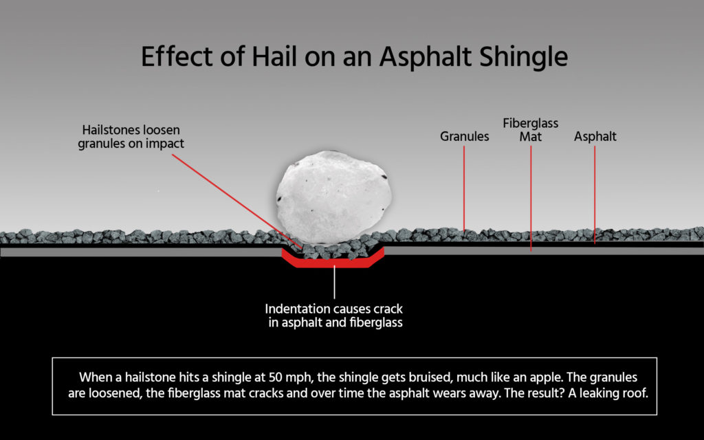 effect of hail on an asphalt shingles